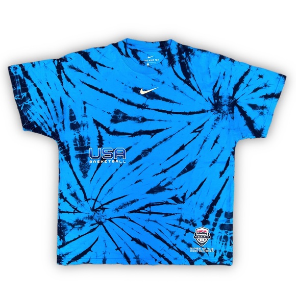 Nike Tie Dye Blue Gold Graphic T-Shirt Swoosh Logo USA Basketball Tee - Picture 9 of 11